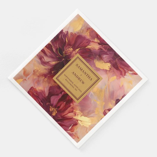 Serviette En Papier Élégant Burgundy Gold Blush Mariage Papier Napkins (Coin)