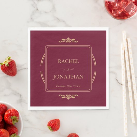 Serviette En Papier Elégant Burgundy Gold Formal Mariage Papier Napkin (En situation)