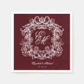 Serviette En Papier Elegant Burgundy Monogram Crest Script Wedding (Devant)