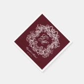 Serviette En Papier Elegant Burgundy Monogram Crest Script Wedding (Coin)