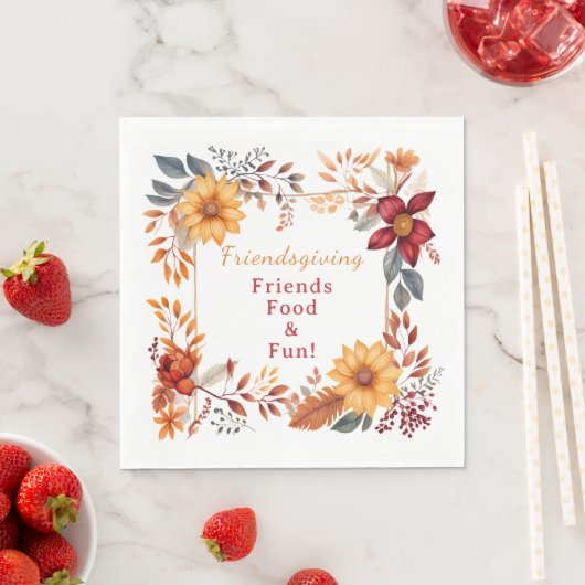 Serviette En Papier Elégant cadre floral automne Friendsgiving Dîner (En situation)