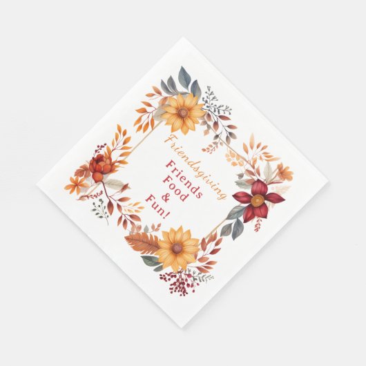 Serviette En Papier Elégant cadre floral automne Friendsgiving Dîner (Coin)