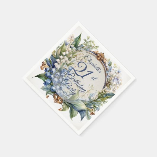 Serviette En Papier Elégant cadre floral baroque 21ème anniversaire (Coin)
