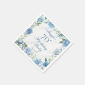 Serviette En Papier Elégant cadre Floral Rose bleu 70e fête d'annivers (Coin)