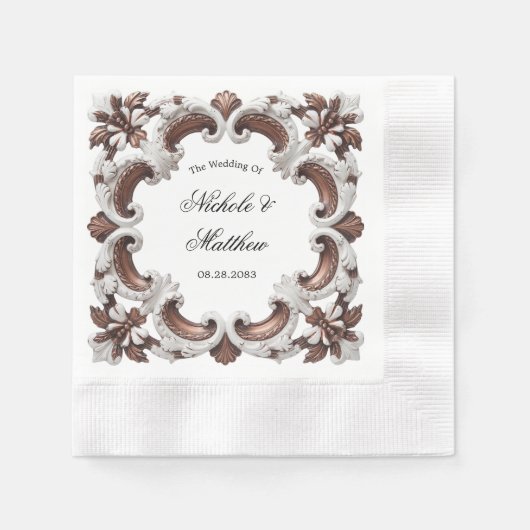Serviette En Papier Élégant cadre Mariage baroque (Devant)