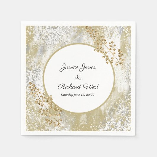 Serviette En Papier Elégant cadre Or Argent Mariage personnalisé (Devant)