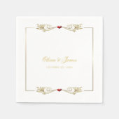 Serviette En Papier Elégant cadre or Rouge Heart Mariage serviettes (Devant)