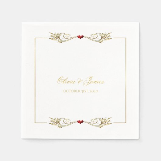 Serviette En Papier Elégant cadre or Rouge Heart Mariage serviettes (Devant)