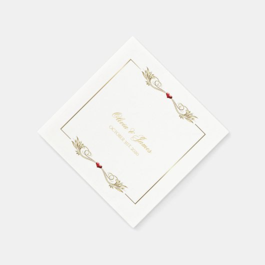Serviette En Papier Elégant cadre or Rouge Heart Mariage serviettes (Coin)