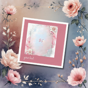 Serviette En Papier Elégant cadre rose floral douce Pastel mariage lum