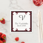 Serviette En Papier Élégant cadre rouge gothique Mariage Monogramme (En situation)