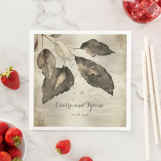 Serviette En Papier Elégant café & Champagne Gold Splash Cinq feuilles (En situation)