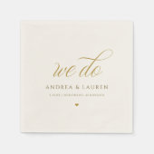 Serviette En Papier Élégant Calligraphie crème Mariage or (Devant)