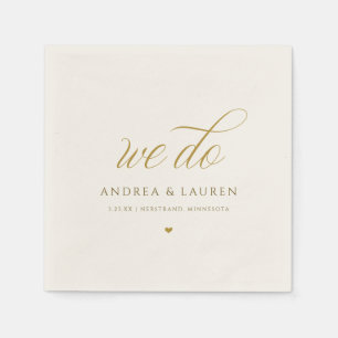 Serviette En Papier Élégant Calligraphie crème Mariage or