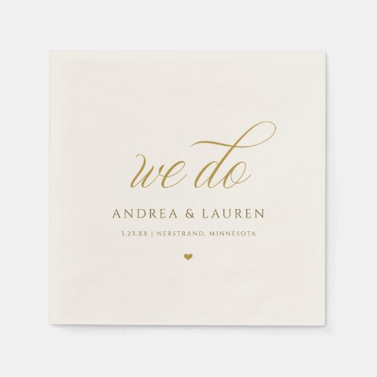Serviette En Papier Élégant Calligraphie crème Mariage or (Devant)