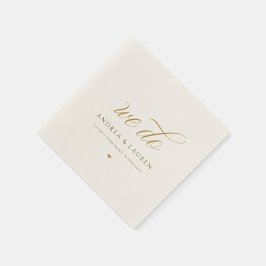 Serviette En Papier Élégant Calligraphie crème Mariage or (Coin)