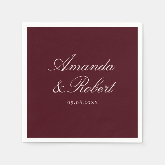 Serviette En Papier Elegant Calligraphy Burgundy Wedding (Devant)