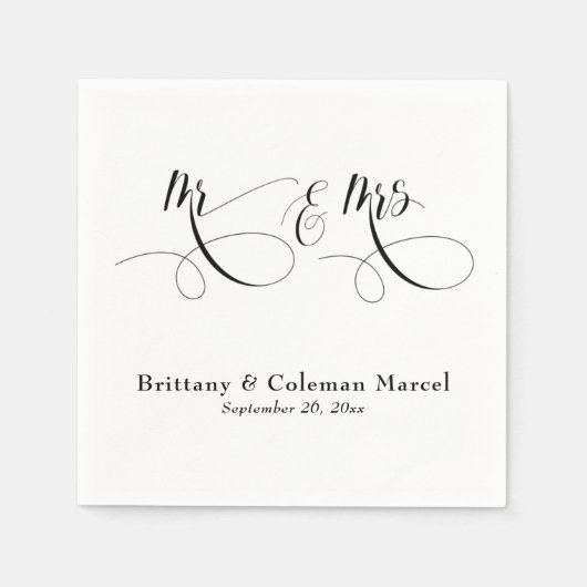 Serviette En Papier Elegant Calligraphy Mr & Mrs Wedding Napkins (Devant)