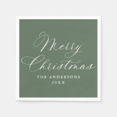 Serviette En Papier Elegant Calligraphy Sage Green Merry Christmas (Devant)