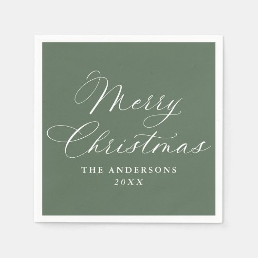 Serviette En Papier Elegant Calligraphy Sage Green Merry Christmas (Devant)