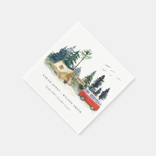 Serviette En Papier Élégant Camping Aquarelle Pine Mariage (Coin)