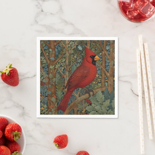 Serviette En Papier Elégant cardinal rétro Art Nouveau rouge oiseau (En situation)