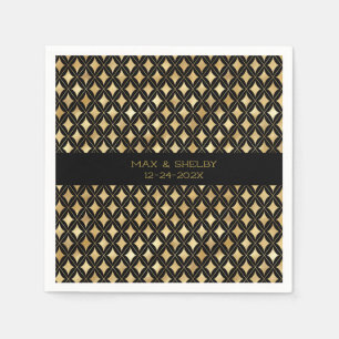 Serviette En Papier Élégant Carnaval Noir & Or Harlequin Personnalisé
