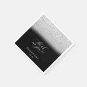 Serviette En Papier Elégant Carte de remerciements noir Bokeh Argent (Coin)