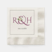 Serviette En Papier Élégant cassis violet initiales, ampersan et maria (Devant)