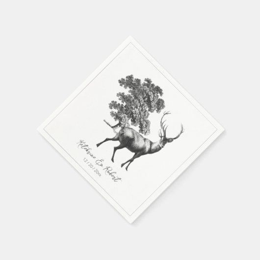Serviette En Papier Elégant Cerf blanc noir rustique en bois (Coin)