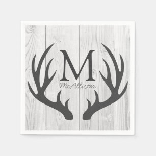 Serviette En Papier Elégant Cerf gris rustique Antlers Blanc Faux Bois