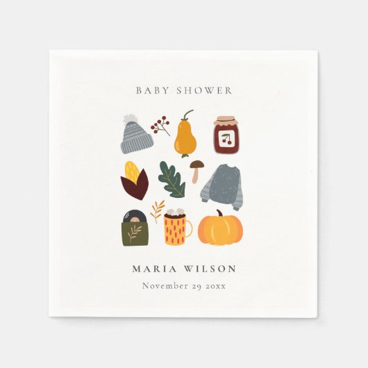 Serviette En Papier Élégant Chaleureux Baby shower d'automne essentiel (Devant)