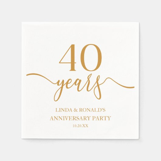 Serviette En Papier Élégant Champagne 40e anniversaire de Mariage (Devant)