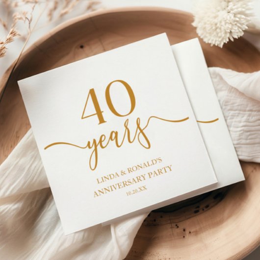Serviette En Papier Élégant Champagne 40e anniversaire de Mariage