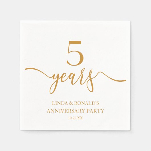 Serviette En Papier Élégant Champagne 5e anniversaire Mariage (Devant)