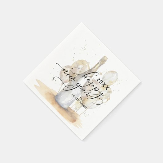 Serviette En Papier Elegant Champagne and Balloons Happy New Year (Coin)
