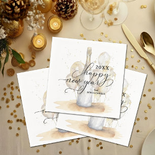Serviette En Papier Élégant Champagne et Ballons Bonne Année