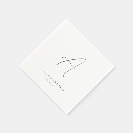 Serviette En Papier Élégant charbon de bois mince Script Mariage Monog (Coin)