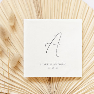 Serviette En Papier Élégant charbon de bois mince Script Mariage Monog