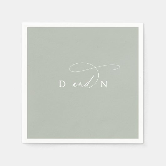 Serviette En Papier Élégant Charme Sage Green Monogram Mariage (Devant)