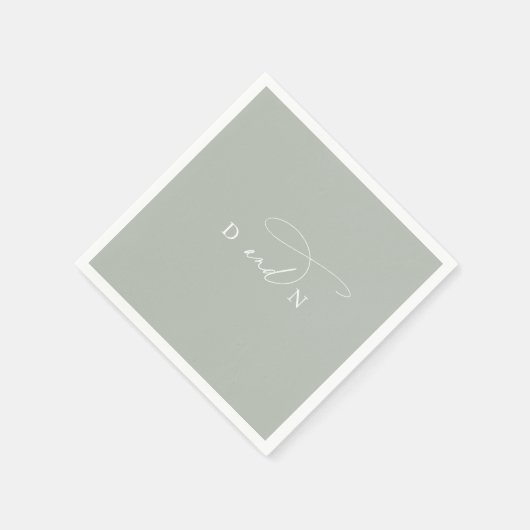 Serviette En Papier Élégant Charme Sage Green Monogram Mariage (Coin)