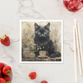 Serviette En Papier Élégant chat noir (En situation)