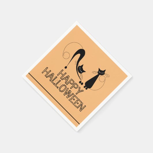 Serviette En Papier Élégant chat noir, Joyeux Halloween (Coin)