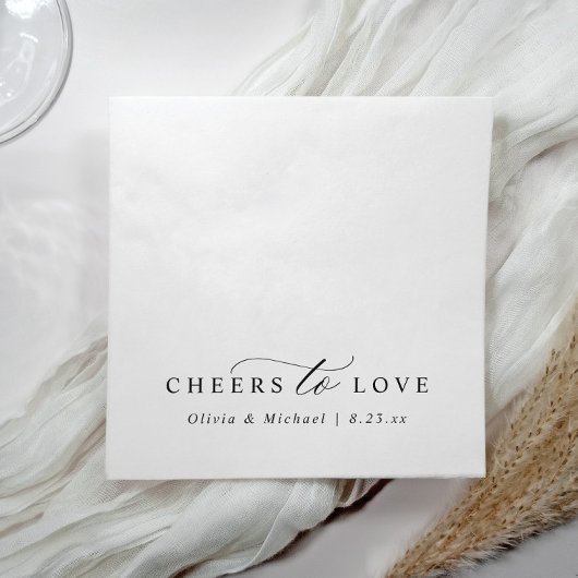 Serviette En Papier Elegant Cheers to Love Simple Black White Wedding
