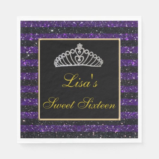 Serviette En Papier Élégant Chic Black Purple Parties scintillant Tiar (Devant)