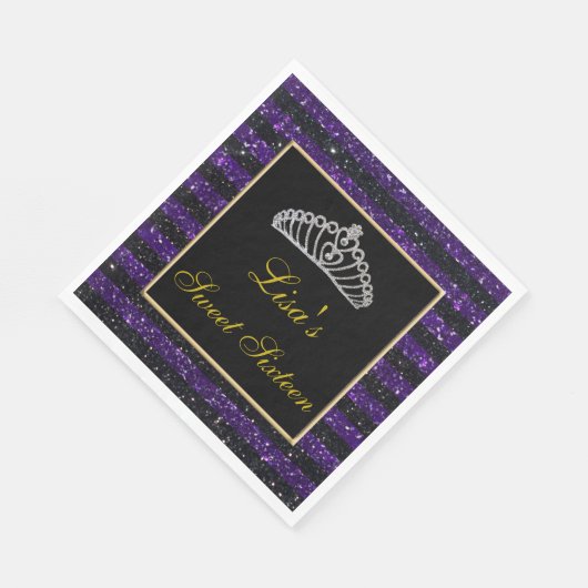 Serviette En Papier Élégant Chic Black Purple Parties scintillant Tiar (Coin)
