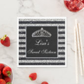 Serviette En Papier Elégant Chic Black Silver Parties scintillant Tiar (En situation)