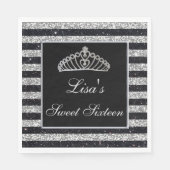 Serviette En Papier Elégant Chic Black Silver Parties scintillant Tiar (Devant)