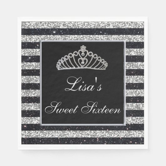 Serviette En Papier Elégant Chic Black Silver Parties scintillant Tiar (Devant)
