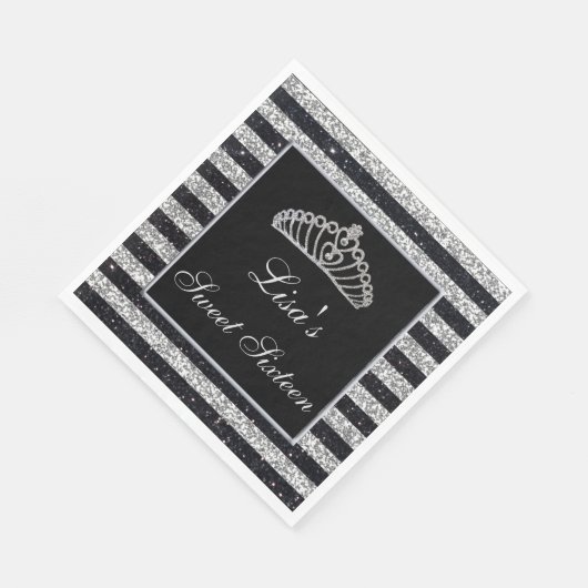 Serviette En Papier Elégant Chic Black Silver Parties scintillant Tiar (Coin)